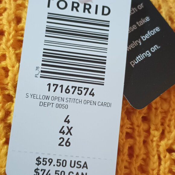 Torrid Yellow Open Stitch Cardigan 4X Short Sleeved Loose Fit Sweater Stretch - Picture 4 of 9